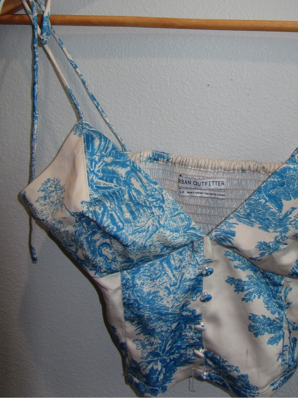 Urban Outfitters Blue and Cream Toile Tie-Strap Tank
